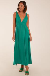 Платье макси с глубоким вырезом и V-образным вырезом, украшенным веревками Blue Vanilla, зеленый
