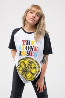 Разноцветная футболка реглан лимонного цвета Stone Roses, белый