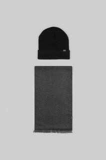 Комплект из темно-серого меланжевого шарфа и черной шапки Steel &amp; Jelly, серый