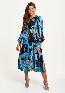Разноцветное платье-миди с абстрактным принтом, длинными рукавами и завязкой на талии Liquorish, мультиколор
