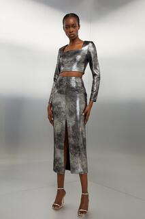 Комплект из топа и юбки металлик понте Karen Millen, серый