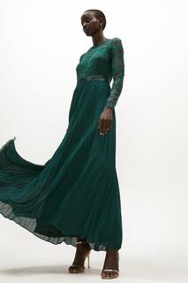 Платье макси с длинными рукавами и вышивкой Coast, зеленый