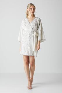 Украшенное вручную мини-платье кимоно с запахом и рукавами Coast, белый