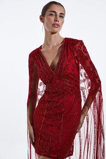 Украшенное мини-платье с накидкой Karen Millen, красный