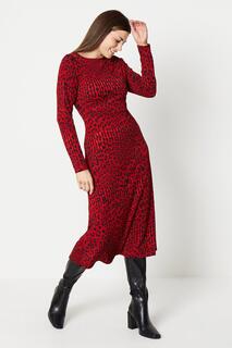 Расклешенное платье миди из джерси с жаккардовым принтом Wallis, красный