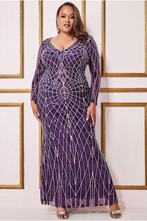 Платье макси с длинными рукавами и пайетками Plus Geo Goddiva, фиолетовый