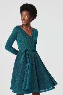 Расклешенное платье с люрексом и запахом спереди Izabel London, зеленый