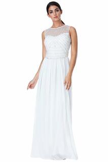 Украшенное шифоновое свадебное платье макси Goddiva, белый