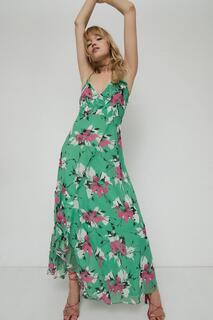Платье макси с запахом Petite и бретелями с цветочным принтом Warehouse, зеленый