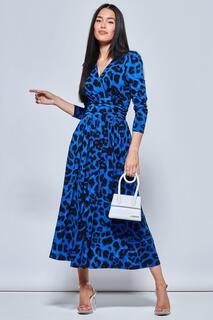 Платье макси с животным принтом и длинными рукавами Jolie Moi, синий