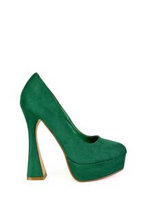 Расклешенные туфли-лодочки на высоком каблуке на платформе и изогнутой шпильке &apos;Karlie&apos; XY London, зеленый