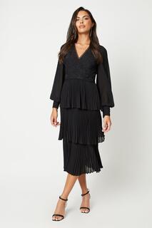 Многоярусное кружевное платье миди Georgette с рукавами-блузками Coast, черный