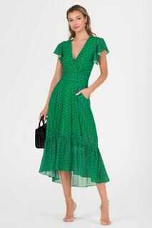 Многоярусное платье макси с сетчатыми рукавами Leena Jolie Moi, зеленый