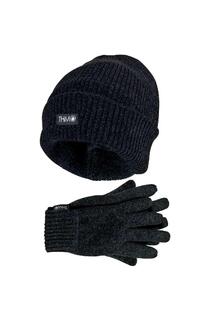 Зимняя шапка-бини и перчатки в рубчик из мягкой синели Thinsulate THMO, черный