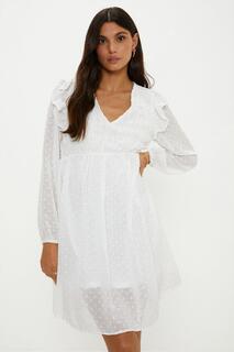 Шифоновое мини-платье «добби» со сборками Oasis, белый