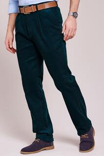 Вельветовые брюки со складками спереди, 29 дюймов (74 см) по внутренней стороне штанин Cotton Traders, зеленый