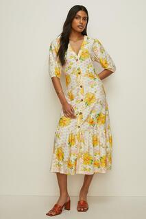 Многоярусное платье миди из вышивки с цветочным принтом Oasis, мультиколор