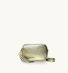 Золотая кожаная сумка для телефона Mini с кисточками Apatchy London, золото