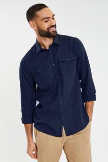 Рубашка Collins из смесового льна с длинными рукавами и нагрудными карманами Threadbare, синий