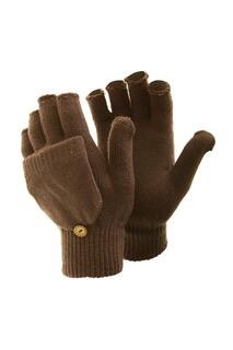 Волшебные перчатки без пальцев с зимней шапкой Floso, коричневый