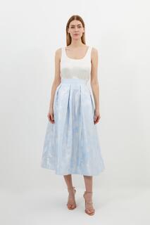 Тканая юбка-миди для выпускного с эффектом металлик Karen Millen, синий