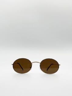 Круглые солнцезащитные очки в металлической оправе с зеркальными линзами SVNX, золото