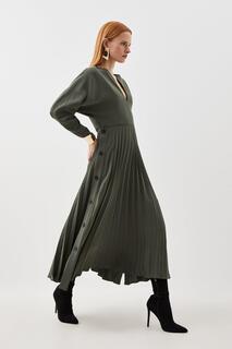 Платье миди со складками на пуговицах по индивидуальному заказу Karen Millen, хаки