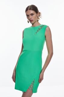 Тканое мини-платье из крепа Scuba со шнуровкой Karen Millen, зеленый