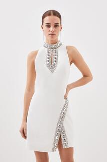 Тканое мини-платье Petite с кристаллами и украшением Karen Millen, белый