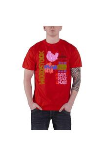 Классическая винтажная хлопковая футболка с плакатом Woodstock, красный