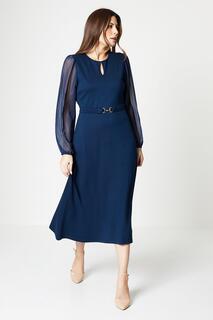 Платье миди трапеции Ponte с шифоновыми рукавами Wallis, темно-синий