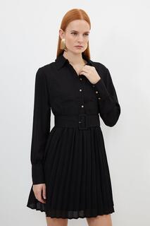 Тканое мини-платье-рубашка Georgette Karen Millen, черный