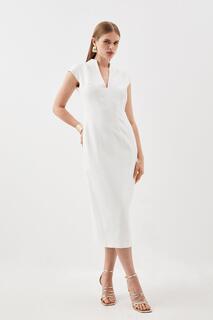 Платье миди-карандаш с высоким воротником и швами из структурированного крепа Karen Millen, белый