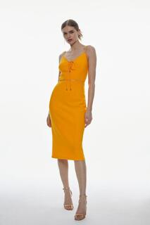 Тканое облегающее платье миди из крепа с кружевной отделкой Scuba Karen Millen, оранжевый