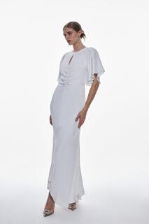 Тканое платье макси с атласной спинкой и креповыми рукавами ангела Karen Millen, белый