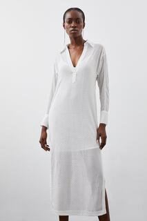 Тканое платье макси с глубоким вырезом и украшением Karen Millen, белый