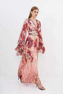 Тканое платье макси-кимоно с цветочным принтом Karen Millen, розовый