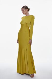 Тканое платье мидакси из крепа с атласной спинкой и длинными рукавами Karen Millen, желтый