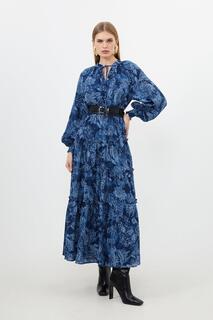 Тканое платье мидакси с цветочным принтом Petite Top Stitch Karen Millen, синий