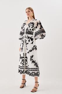 Тканое платье миди с аппликацией в стиле барокко Karen Millen, белый