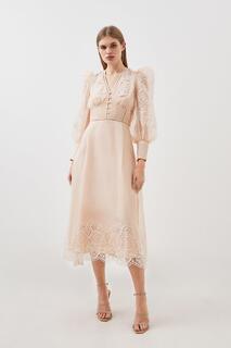 Тканое платье миди с вышивкой и пуговицами из органди Karen Millen, розовый