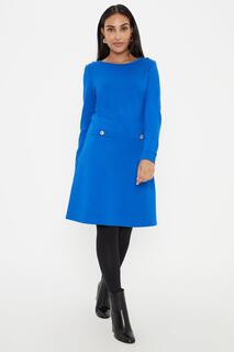 Платье прямого кроя Petite Premium с длинными рукавами из понте Wallis, синий