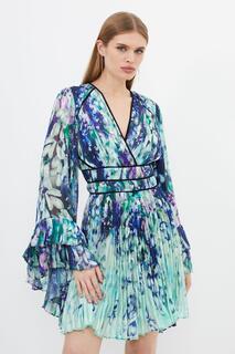 Тканое платье миди-кимоно с цветочным принтом Karen Millen, синий