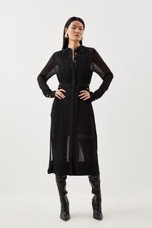 Тканое платье миди-рубашка с защипами из вискозы Karen Millen, черный
