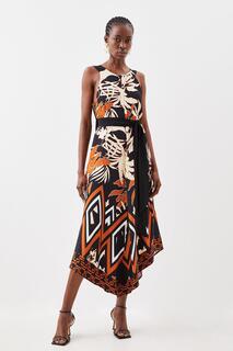 Тканое платье-миди с абстрактным цветочным принтом и каймой Karen Millen, черный