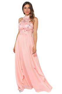 Кружевное платье для выпускного макси с воротником халтер KRISP, розовый