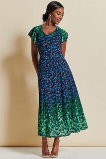 Кружевное платье макси с зеркальным принтом Jolie Moi, зеленый