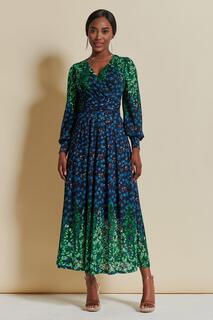 Кружевное платье макси Quiyn с симметричным принтом Jolie Moi, синий