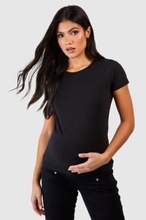 Базовая футболка с короткими рукавами и круглым вырезом для беременных boohoo, черный