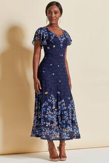 Кружевное платье макси с зеркальным принтом Jolie Moi, синий